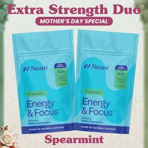 Extra Strength Duo - Energy & Focus Caffeine Gum (100mg) - Peppermint (2-Bulk Pouches)