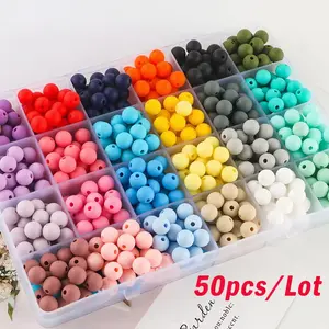 50pcs 15mm DIY Silicone Beads, Multicolor Silicone Material, Durable Round Focal Beads for Pens, Handmade Jewelry Making, Keychains, Bracelets, Necklaces, Stackable Bead, DIY Beading Accessories, DIY Jewelry Decoration