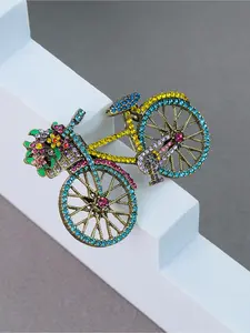 Colorful and exquisite sparkling rhinestone creative Cute bicycle brooch, fashion pin, women's clothing accessory, bag brooch, Bling Stylish Accessory