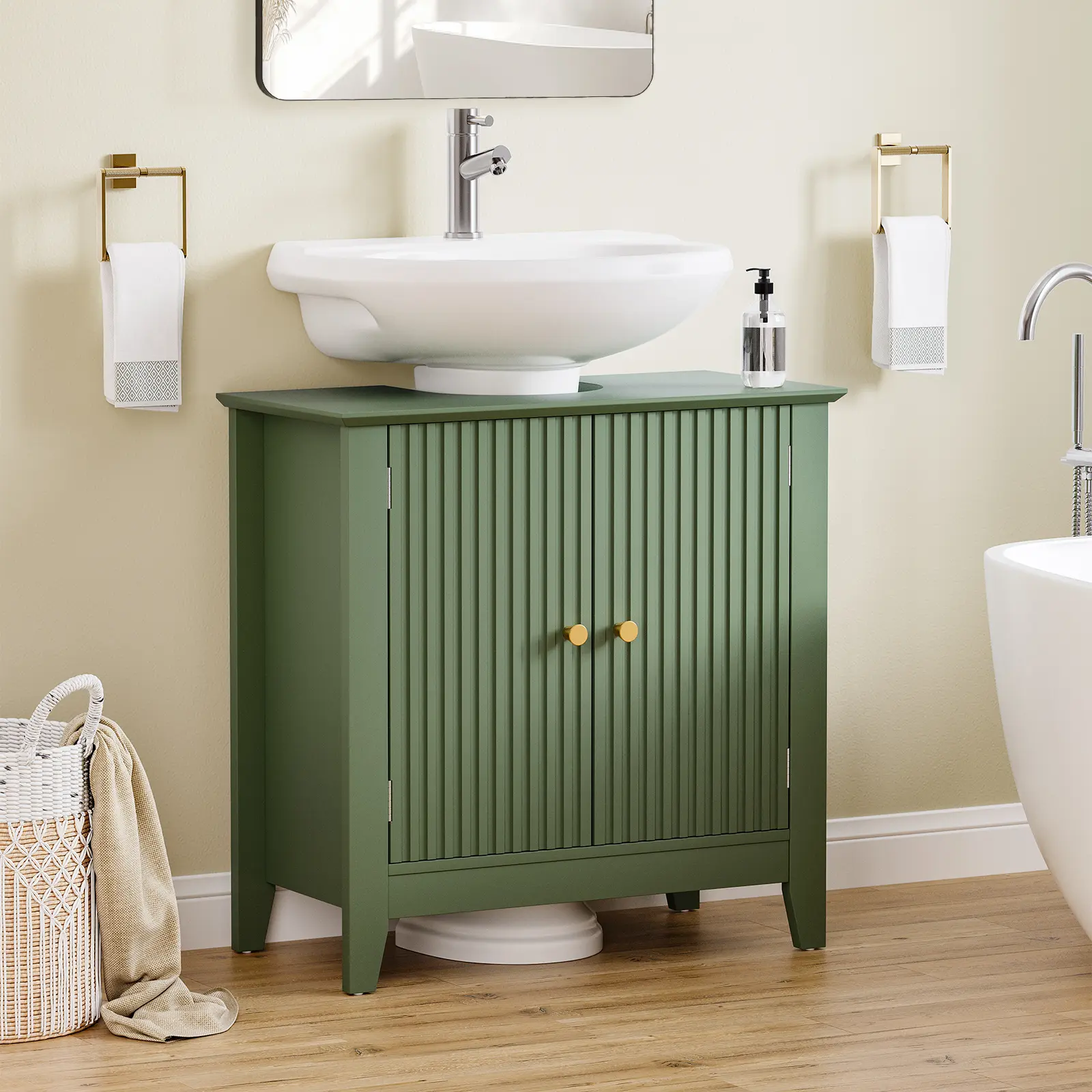 Under-Sink Storage Bathroom Cupboard Furniture - 2-Door Modern Cupboard, U-Shape Cut-Out Vanity Cabinet for Pedestal Sinks, Modern Cupboards
