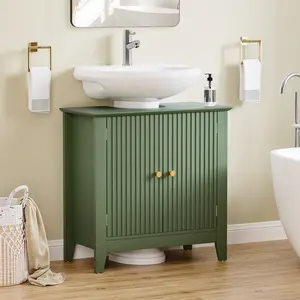 Under Sink Bathroom Cabinet with U-Shape Cut-Out, 2 Doors Bathroom Vanity, Storage Organizer for Pedestal Sink
