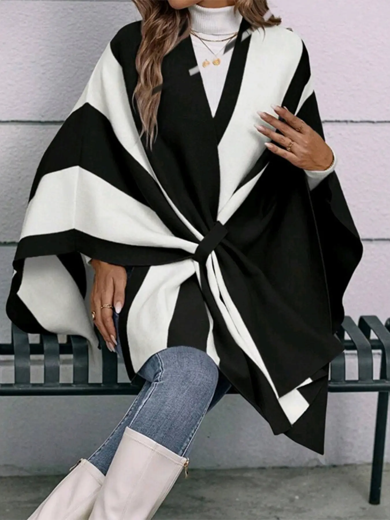 Women's Fashion New Boho Style Shawl, Winter Thick Windproof Printed Polyester Scarf, Warm Multi-Functional Wrap, Poncho Outdoor Use, Stylish and Cozy Winter Poncho