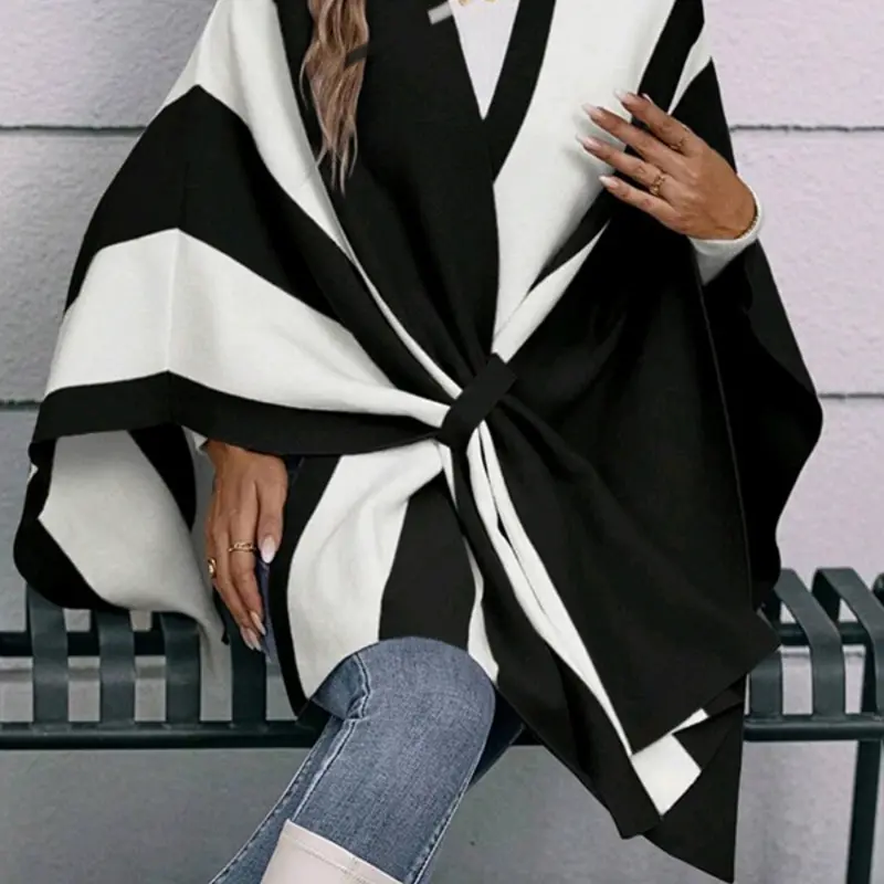 Women's Fashion New Boho Style Shawl, Winter Thick Windproof Printed Polyester Scarf, Warm Multi-Functional Wrap, Poncho Outdoor Use, Stylish and Cozy Winter Poncho