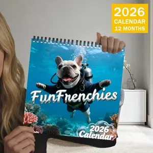 2026 French Bulldog Theme Wall Calendar Planner, 12 Months Colorful Illustrations, 7.9in X 7.9in Perfect Size, Cute Dog Art Decor Gift