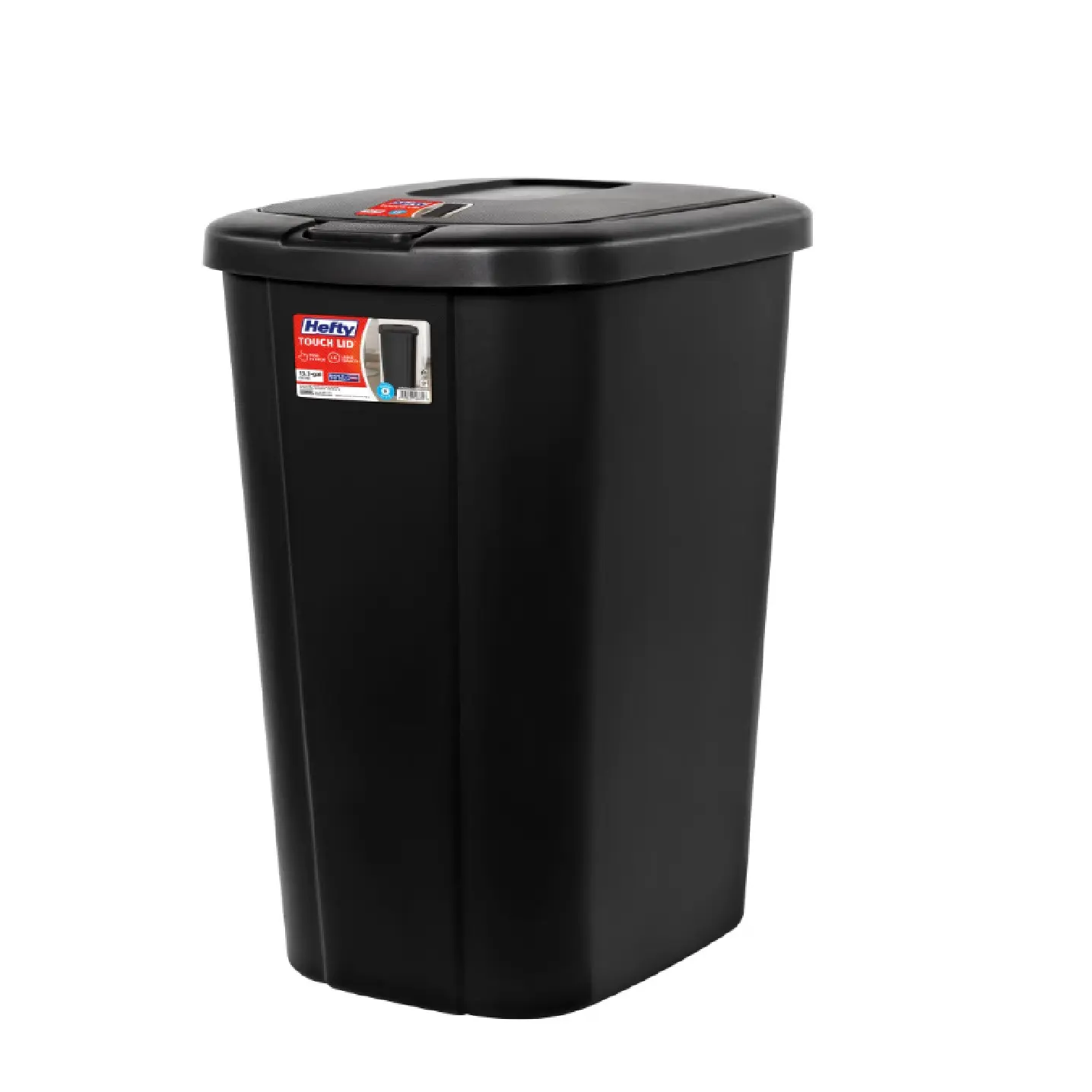 Hefty 13.3 Gal Plastic Touch Top Kitchen Trash Can, Home Care Supply Garbage Bin with Push Button Lid, Black