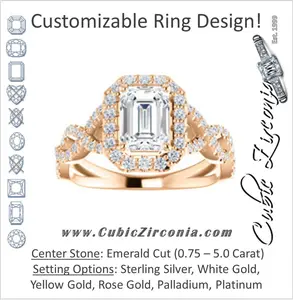 Cubic Zirconia Engagement Ring- The Benita (Customizable Emerald Cut with Infinity Split-band Pavé and Halo)