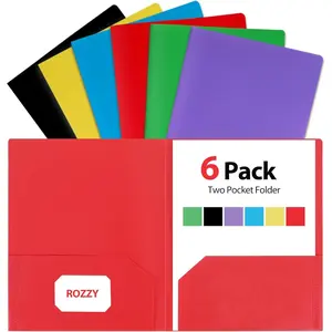 Plastic Folders with Pockets, 6 Pack Document Folders with Business Card Slot, 2 Pocket Folders Back to School Supplies for Kids, Office