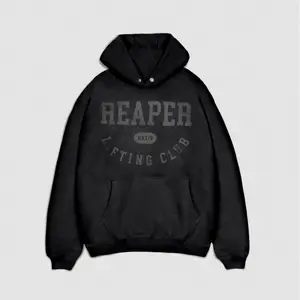 Gymreapers Vintage Lifting Club Hoodie Medium Length Long Sleeve with Reaper Graphic & Kangaroo Pocket