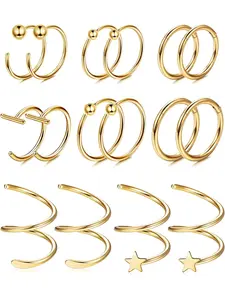 8 Pairs Stainless Steel Cartilage Hoop Earrings for Women Men, Tragus Helix Conch Piercing Jewelry, Hinged Segment Clicker Nose Rings