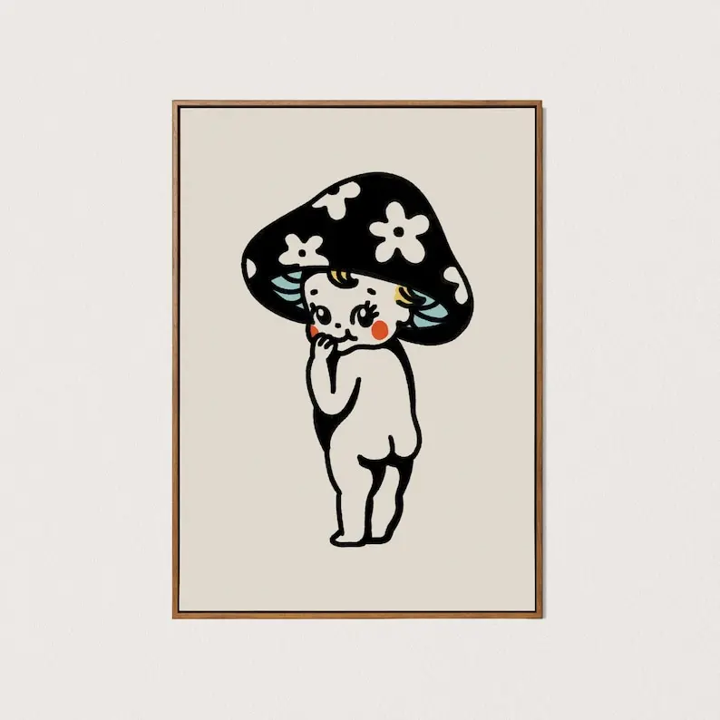 Poster Unframed ABLE mushroom kewpie art Poster Unframed  cute kewpie wall art tattoo flash decor Poster Unframed  downloadable  art