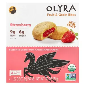 Olyra Fruit & Grain Bites, Strawberry , 4 Packs, 1.32 oz (37.5 g) Each