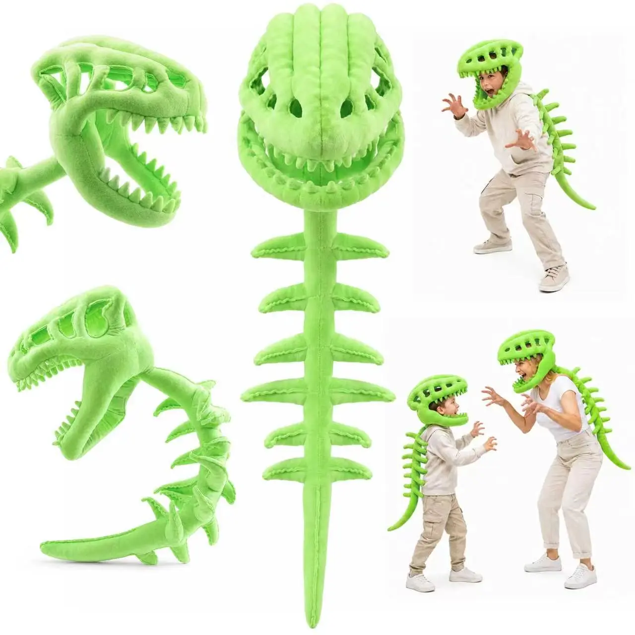 Dinosaur Skeleton Costume for Kids , Plush 3D Dinosaur Bone Hat Cosplay Headgear , Halloween Costume Photo Prop , Gift for Kids