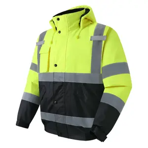High Visibility Reflective Jackets for Men, Waterproof Safety Jacket with Pockets, Hi Vis Yellow Coats with Black Bottom, Mens Work Construction Coats for Cold Weather