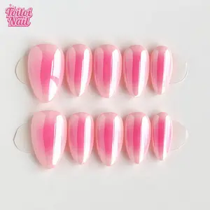 Rose Quartz Gradient| 10 PCS Short Almond Pure Handmade Press On Nails, Pink Gradient Sweet Tender Press On Nails, High Glossy Base, Pink Natural Gradient, Fresh Sweet Tender Style, Daily Wear Nail Set, Almond Fake Nails, Nail Art Design