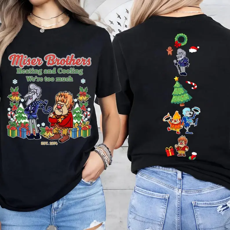 Delivered after Christmas-Miser Brothers Christmas Couple T-Shirts, Miser Brothers Heating And Cooling Tee, Miser Brothers Too Much Shirt, Heat And Snow Shirt