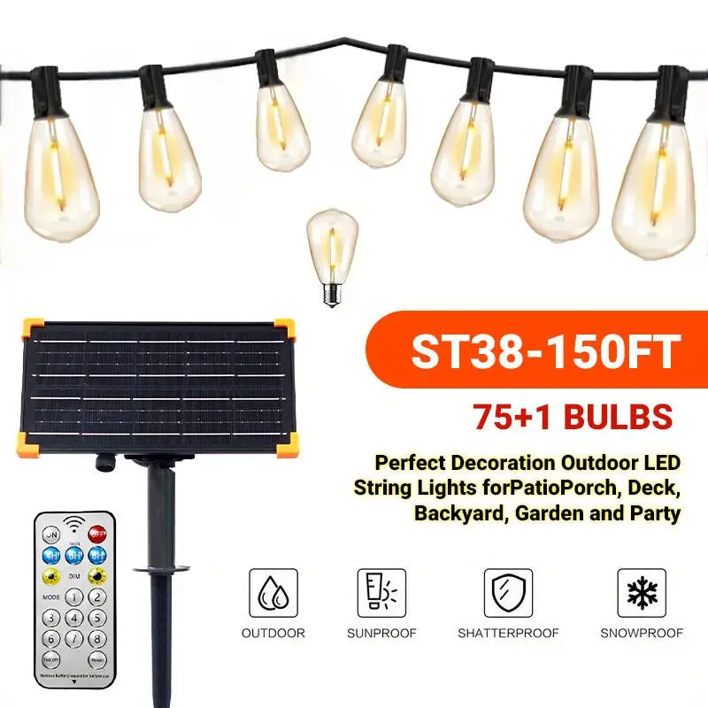 DAYBETTER 2026 Upgraded 150FT Solar String Lights,   Waterproof & Shatterproof, 8 Modes with Dusk to Dawn and Dimmable,   Remote Control Receiver Outdoor, Great for Patio, Porch, or Garden,dorm essentials,home decor,home essentials,camping essentials
