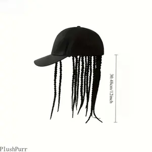 1-Pack Hip-Hop Punk Baseball Cap with Braided Wigs, Adjustable Snapback, High-Temperature Fiber, 35.05cm/44.96cm Lengths (Black, Brown) - Ideal for Motorcycle & Urban Fashion, Spring Glow Up, Summer Vibes