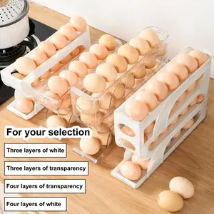 Three-Layer Rotating Egg Tray, Space-Saving Side Door, Holds 20-30 Eggs, Durable Plastic, Kitchen and Fridge Storage Rack