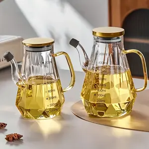 Crystal Glass Measuring Oil Dispenser Bottle, Angle-Control Pour Spout, Comfortable Handle, No PVC, Kitchen Essential, Kitchen Gadgets
