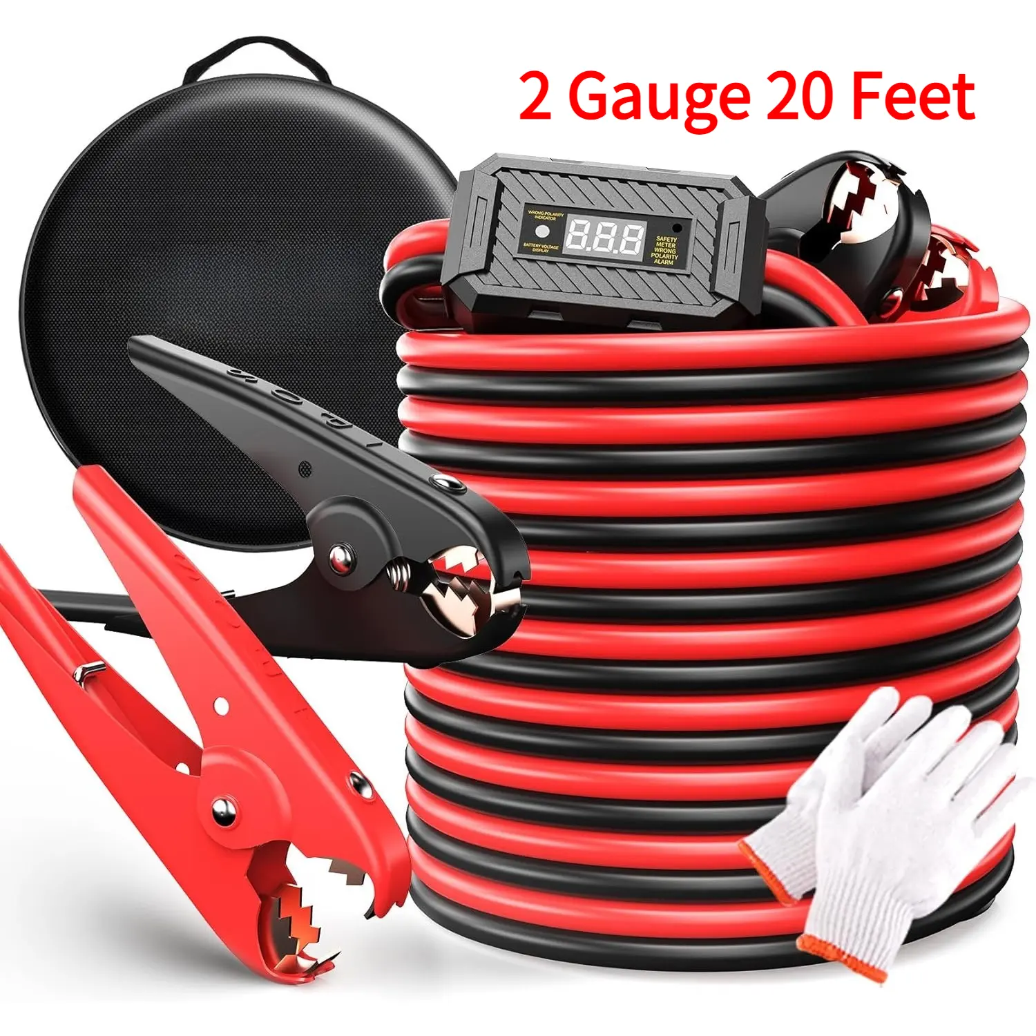 2 Gauge 20 Feet Jumper Cables with Reverse Polarity Protection for Car, SUV and Trucks Battery, Heavy Duty Automotive Booster Cables for Jump Starting Dead or Weak Batteries with Carry Bag