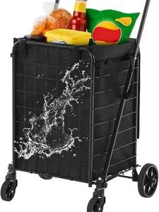 YITAMOTOR Waterproof Liner Foldable Shopping Cart with Wheels for Seniors Portable Collapsible Utility Carts for Shopping Groceries Laundry & Storage Durable
