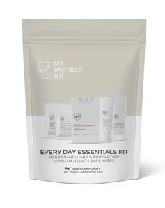 MY PROTECT KIT All-in-One Daily Refresh - The Every Day Essentials Kit, Travel-Size Toiletries for Instant Freshness Anywhere - TSA-Approved Mini Kit with Deodorant Spray, Hand & Body Lotion, Lip Balm, and 5 Single-Use Hand & Face Wipes