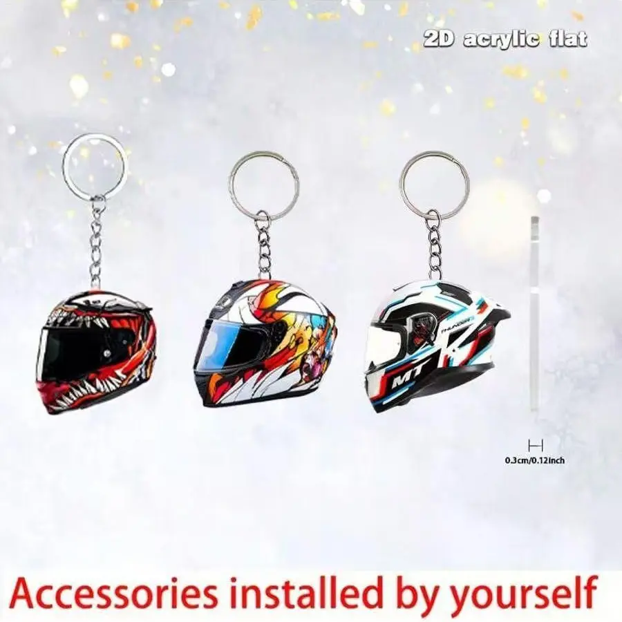 2025 Motorcycle Helmet Flatback Keychain, 2D Acrylic Key Ring Accessory, Car Rearview Mirror Pendant, Backpack Decoration (Automotive & Motorcycle Interior Accessory), Gift Keychain, Keychain For Bags