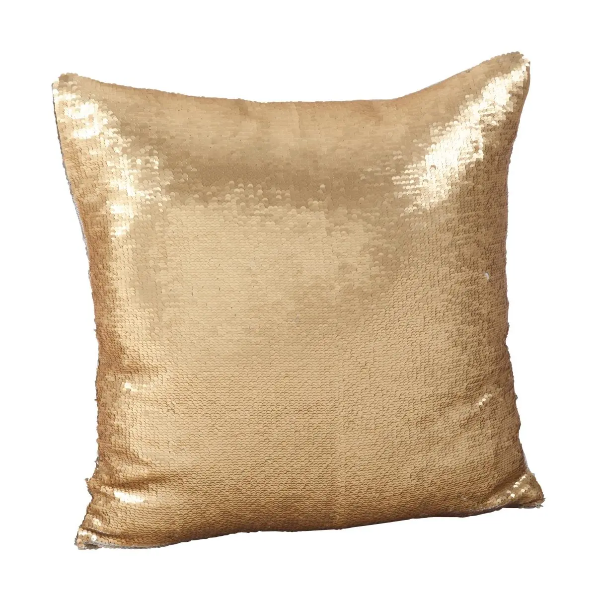 Saro Reversible Allover Sequins Mermaid Motif Soft Cushion - Polyester Fill Throw Pillow, Champagne, 18in x 18in