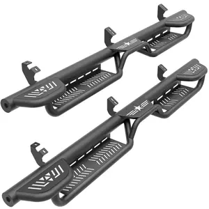 【EYOUHZ】Three Raised Steps CrewMax Cab Running Boards Compatible with 2007-2021 Toyota Tundra Crew Max Cab Side Steps, Two Stair Design Style Truck Side Rails Nerf Bars (Black Powder Coated)