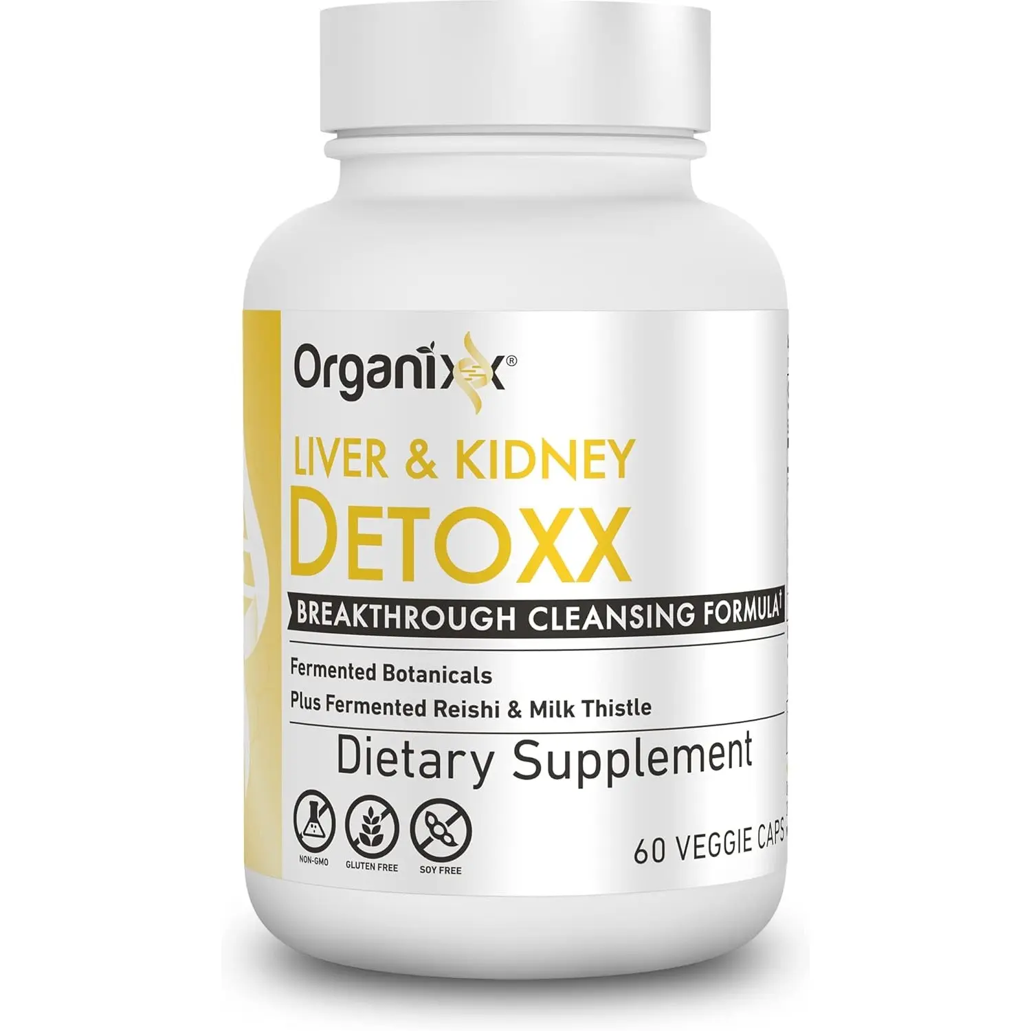 Organixx Organic Liver & Kidney Support Supplement - Milk Thistle-Reishi Botanical Extracts, Gluten-Free, Non-GMO, 60 Vegetarian Capsules for Liver Health, Filter Toxins, Digestive Ease, Kidney Cleanse Detox