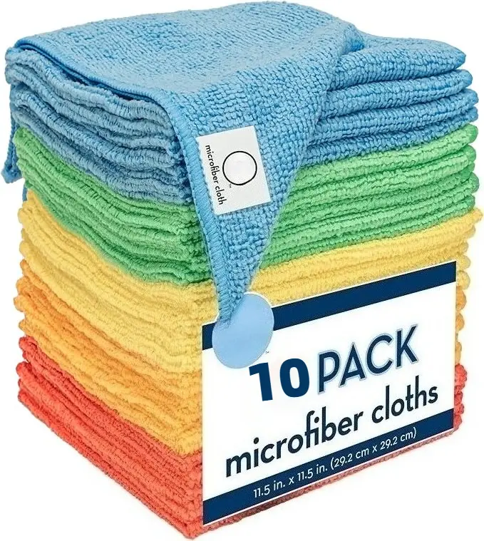 10-Pack Ultra-Fine Fiber Cleaning Cloths - Household Bulk Surface Cleaner Towels, Reusable Microfiber Towel Car for Vehicles, Living Rooms, Bathrooms, Random Colors, 11.5in x 11.5in, Household Cleaning, 11.5 Inches X 11.5 Inches