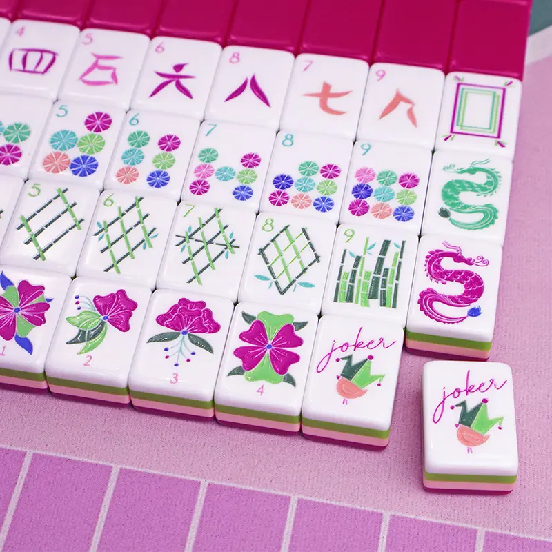 Rose Red Aesthetic American Mahjong Set – Cute Acrylic Mahjong Tiles For Mahjong Lovers, Viral Game Night Must Have, Girly Travel Party Game Gift, Portable, Acrylic Tiles