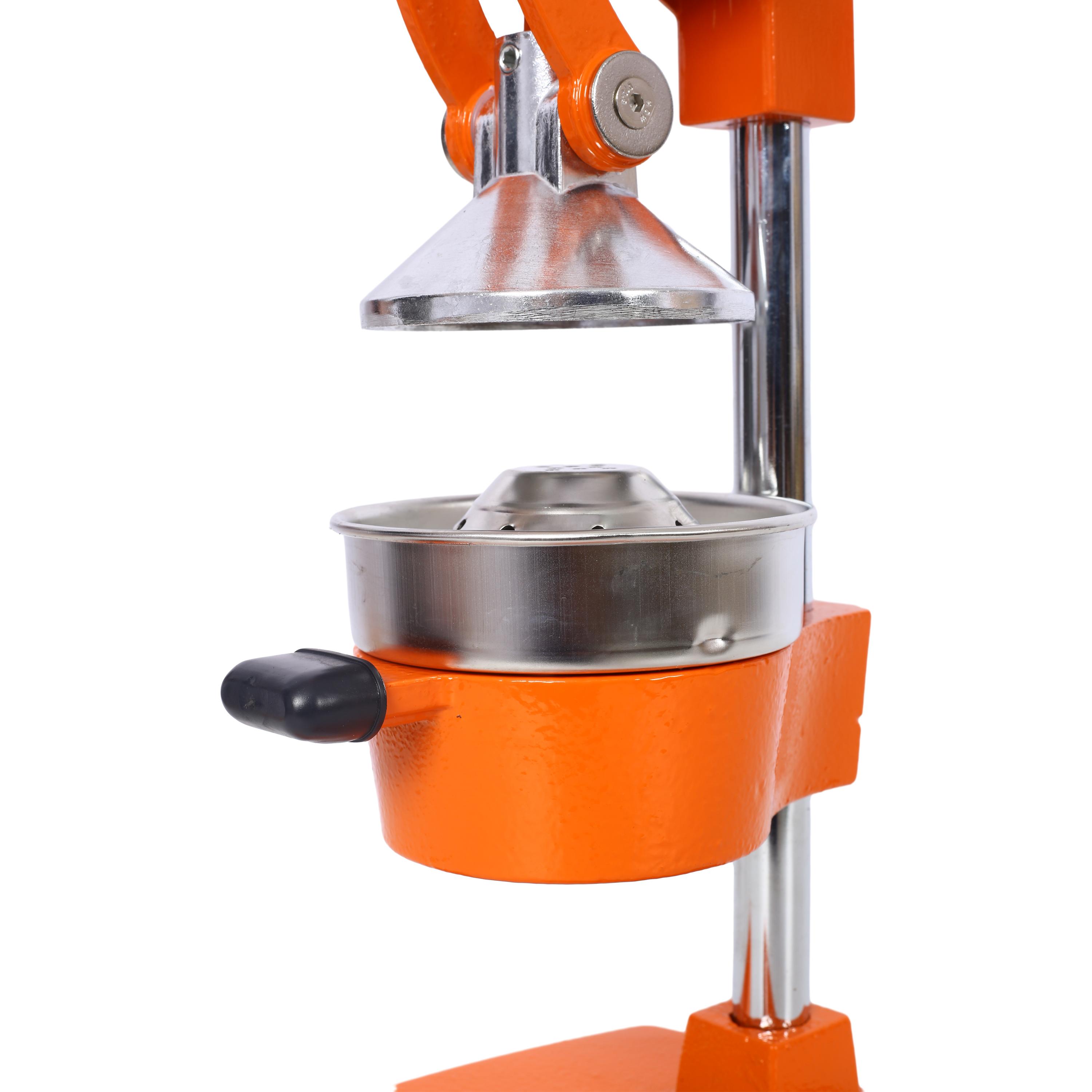 Cast Iron Citrus Juicer , Extra-Large Commercial Grade Manual Hand Press , Heavy Duty Countertop Squeezer for Fresh Orange Juice ,orange color