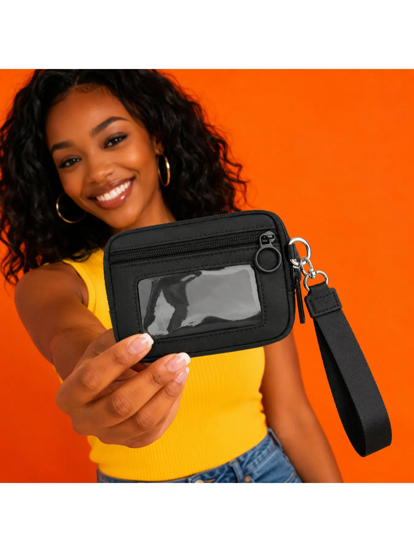 Leisure multifunctional zipper wrist bag with detachable wristband and metal keychain, minimalist RFID Wristlet wallet with RFID protection, waterproof nylon coin purse, compact multifunctional card bag storage bag, suitable for daily and outdoor use