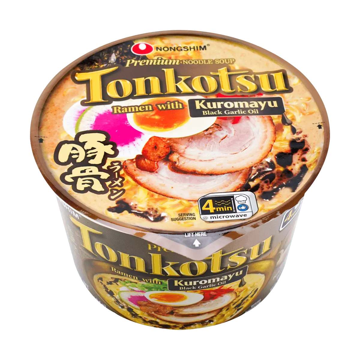 NONGSHIM Japanese Tonkotsu Ramen with Kuromayu Black Garlic Oil - Instant Pork Cup Noodles, 3.56oz