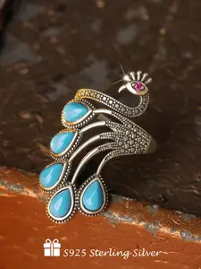 Elegant Women's Vintage Palace Style Peacock Ring with Artificial Turquoise, Holiday Fashion Jewelry Gift for Mom