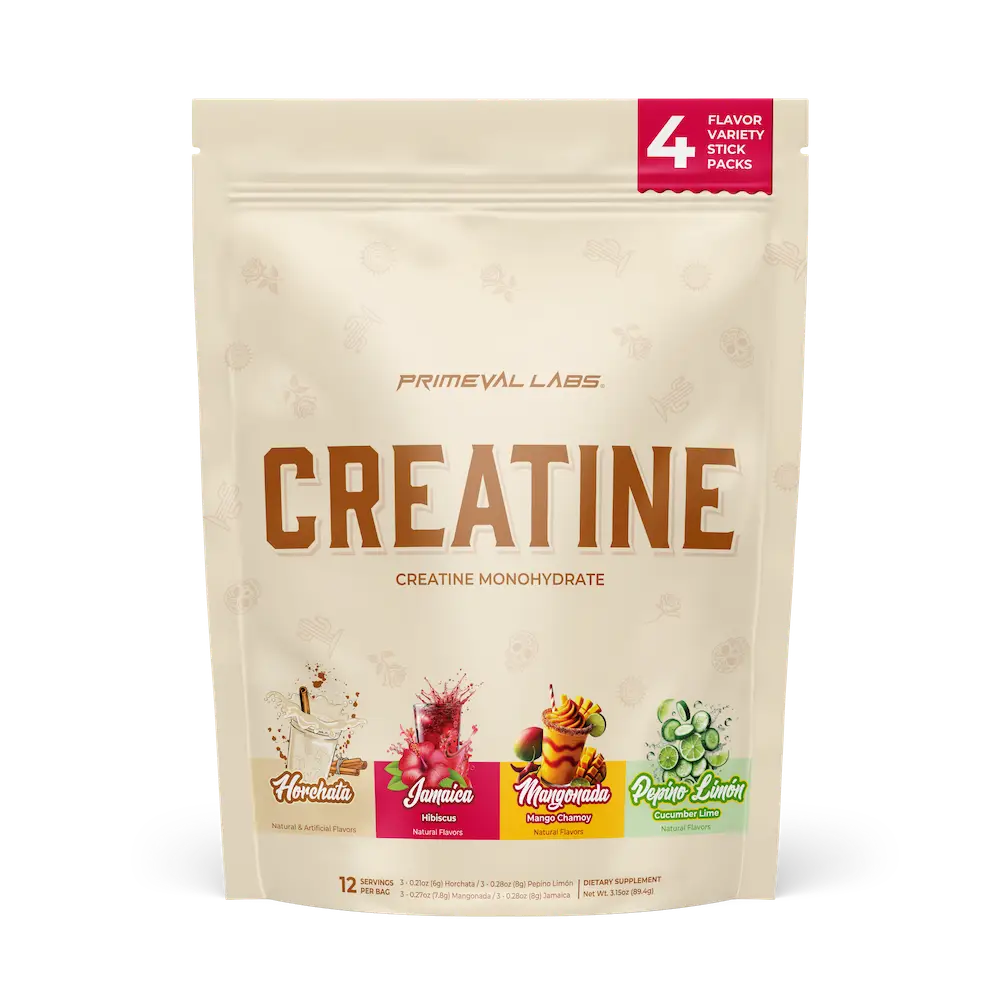 Primeval Labs Creatine Monohydrate Powder - 120 Servings and Travel Sticks, Agua Fresca Flavors, Zero Sugar