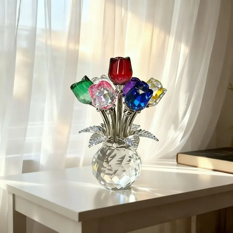 Faux Crystal Sparkling Glass Rose Ornament - Decorative Home Decor Accent, Romantic Gift for Asian, Australian, Anniversary Gifts for Her, Holidays & Special Occasions