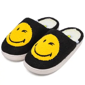 Smiley World Smiley Face Slippers for Women Men Soft Plush Memory Foam Non-Slip Fuzzy Fluffy House Shoes Warm Retro Happy Slip-On for Indoor Outdoor