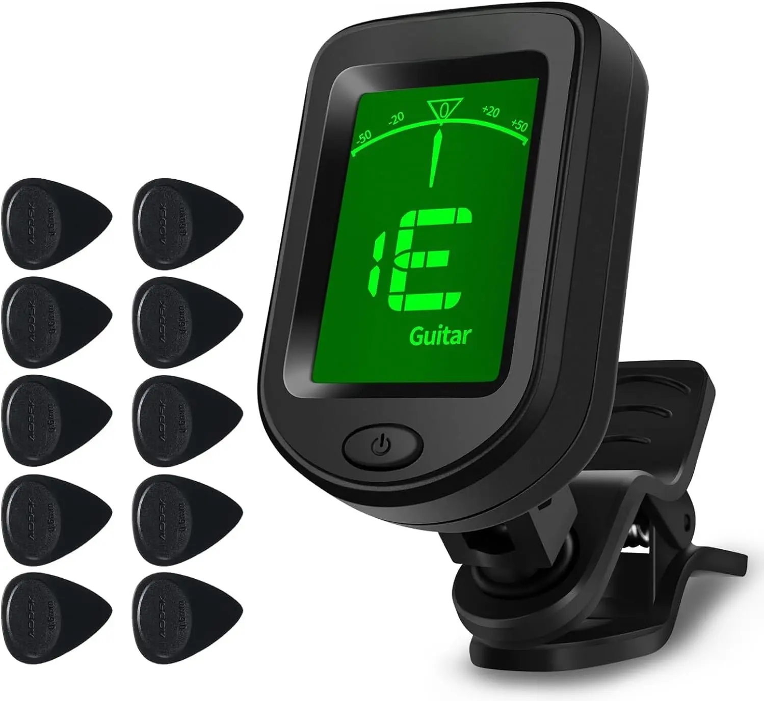 Clip- Guitar Tuner with 10 Picks Digital Tuner Large Clear LCD Display Rotatable for Acoustic Guitar Ukulele Bass Violin and Chromatic Instruments