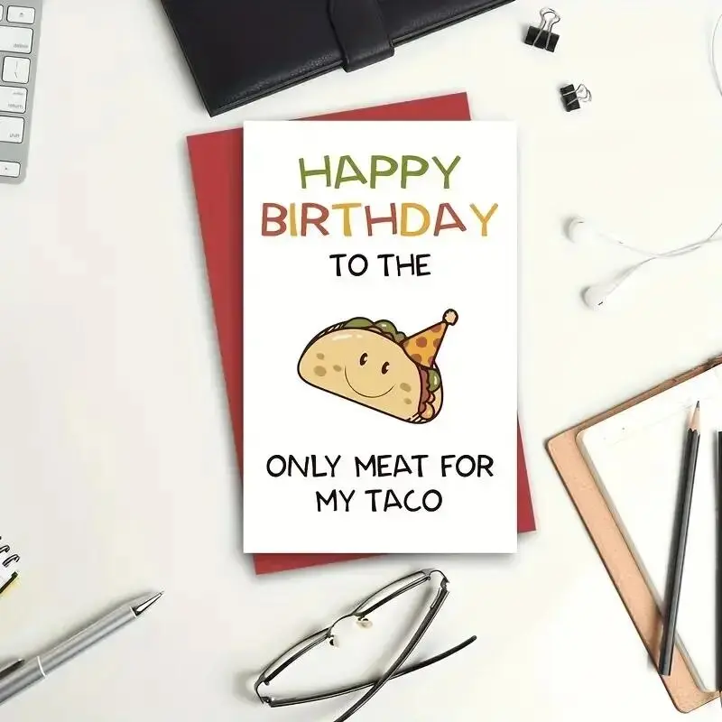 Letter Pattern Happy Birthday Card, 1 Count Funny Taco Friend Birthday Greeting Card with Envelope, Custom Message Card, Creative Birthday Card for Gift Giving, Birthday Gifts, Gifts for Girl Adults, Fun Party Cards