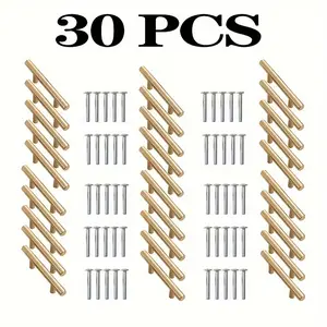 30 Pack Kitchen Cabinet Pulls T Handles Gold Stainless Steel 128mm/ 5", Suitable for kitchen, wardrobe, drawer, wooden door