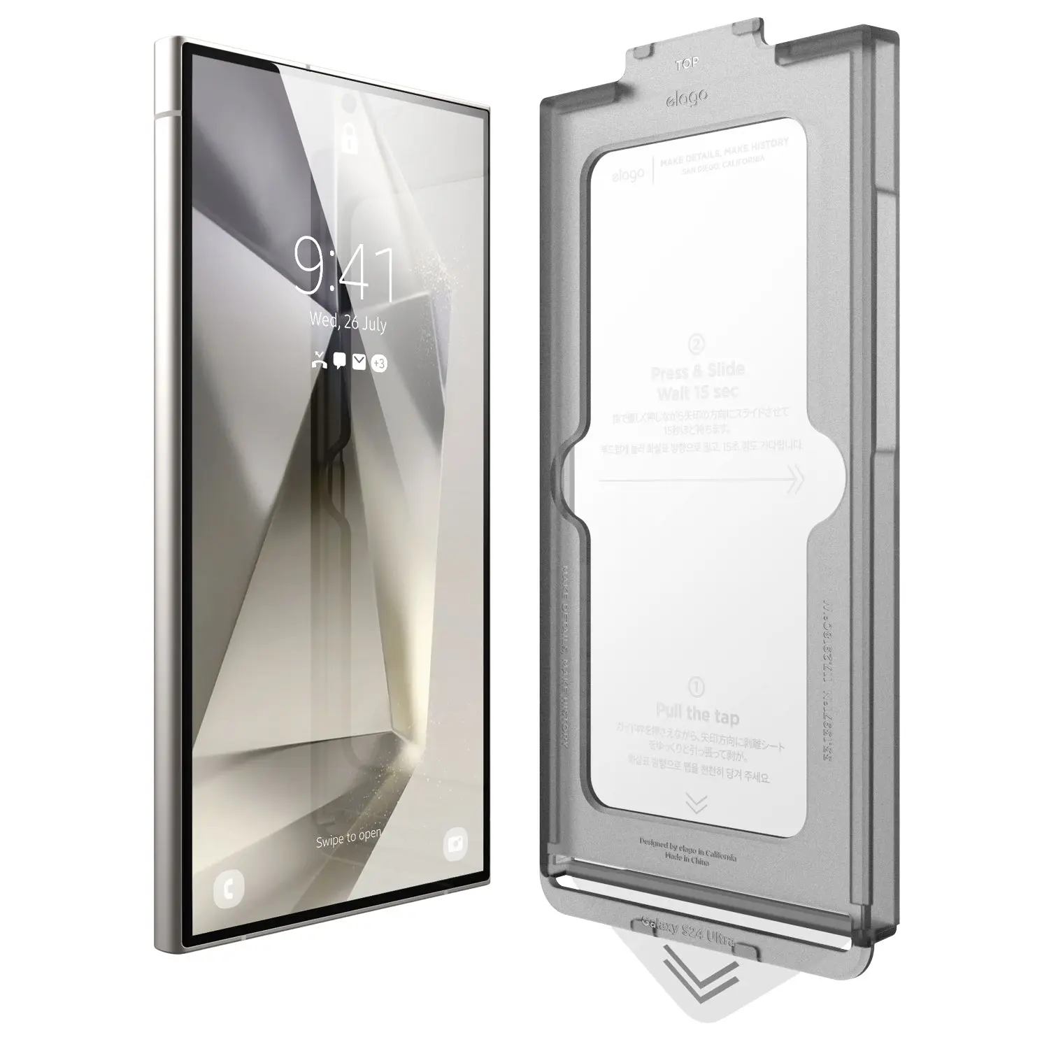 elago Tempered Glass Screen Protector for Galaxy S24 Ultra - Crystal-Clear, Shockproof, Durable Smartphone Accessory with Easy Installation Support, Handheld