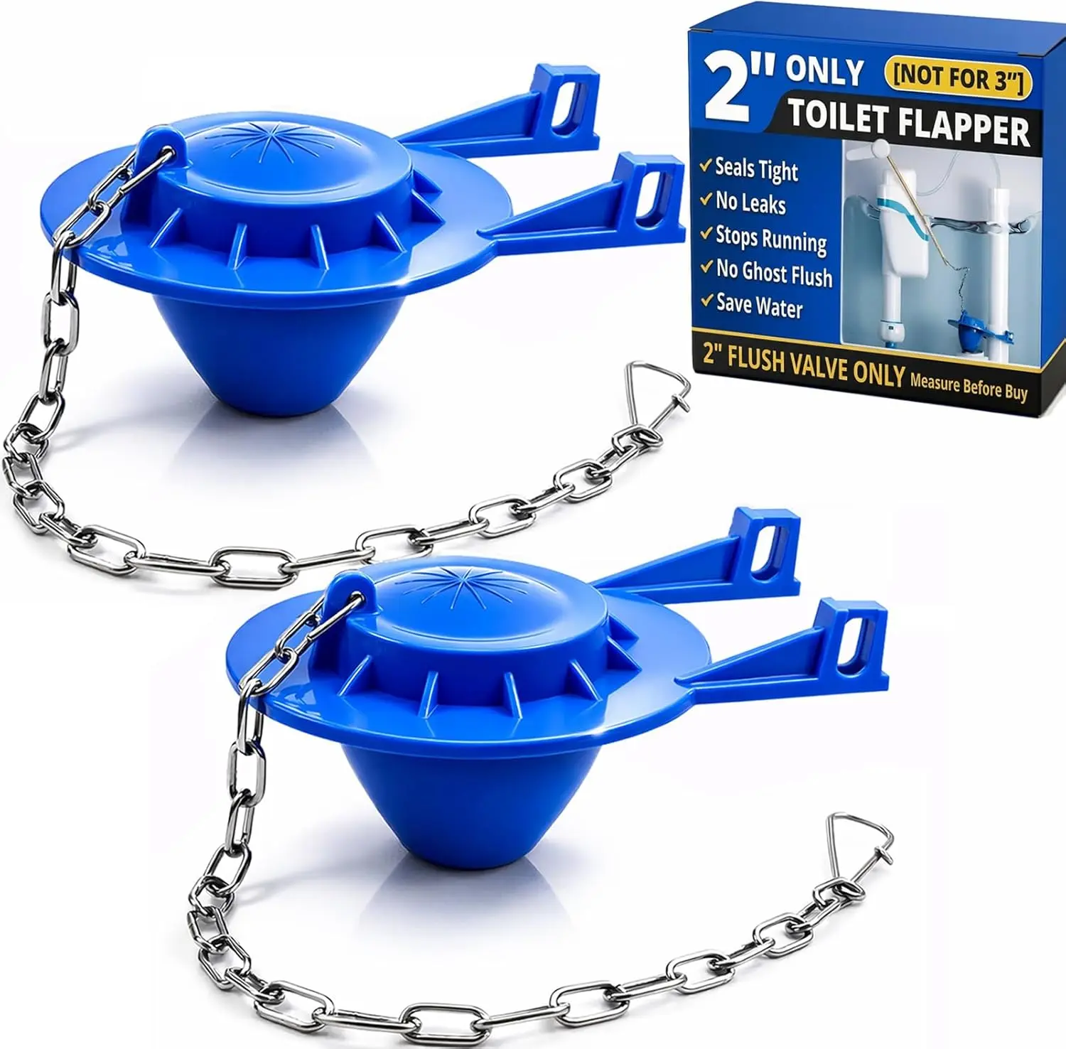 2-Inch Toilet Flapper Replacement Kit Compatible with Most Kohler, American Standard, TOTO & Standard 2″ Flush Valves, High Performance Rubber with Stainless Steel Chain, Easy Install