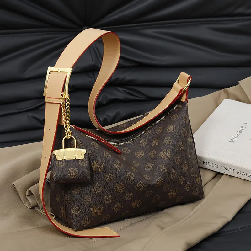 Elegant Ladies' Hobo Bag High-Quality Handbag Single-Shoulder Bag for Work & Leisure Fashionable Design Brown & Gold
