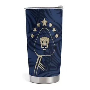 Pumas UNAM Tribal Blue Tumbler, Gold Star Edition Cup, 20oz Double Silver Edge Cup, 40oz Stainless Steel Travel Coffee Cup, Gift for Boyfriend, Gift for Football Fans, Kitchen Drinkware, Tea Cup