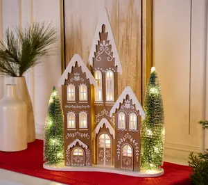 Illuminated Slim Profile Gingerbread Village w/Trees by Valerie