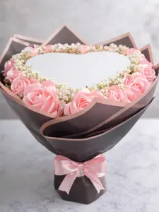 Burn Away Flower Bouquet - A Surprise That Reveals Love for Valentine's Day with Pink Roses and Heart-Shaped Mirror
