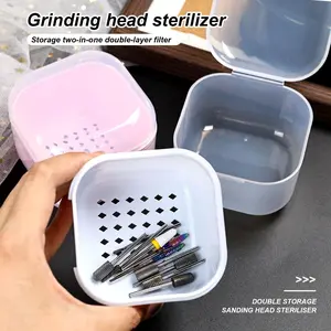 1PC Square Double-layer Divided Compartments Filtering Nail Art Drill Bits Cleaning Box Nail Bits Tools Filter Storage Box Manicure Sterilization Tool, Desktop Storage Box Beauty Supplies Organizer