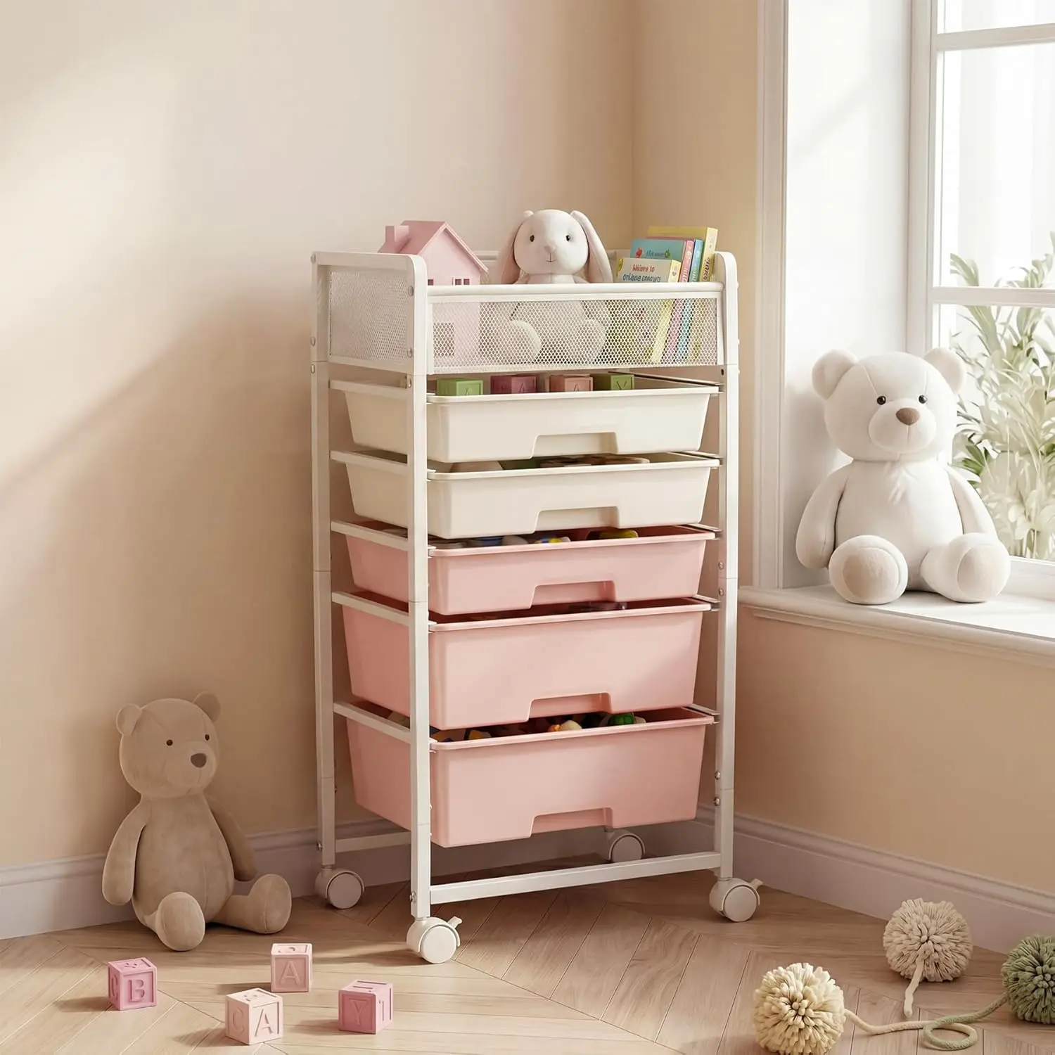 Tribesigns Rolling Craft Cart with 5 Drawers, Art Craft Organizers and Storage with Lockable Wheels, Rolling Utility Cart for Organizing Arts and Crafts,Yarn,Toy, School Supplies, Nail Product, Sewing Supplies backtoschool